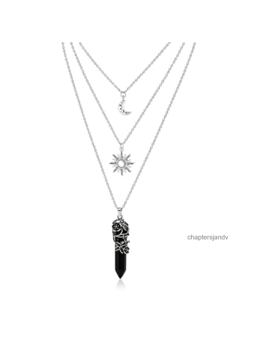 Gothic Layered Choker Necklace Set Moon Sun Crystal Pendant Women